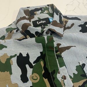 Cookies SF Men’s Utility Camo Pocket Short Sleeve Button Up Shirt Medium Berner